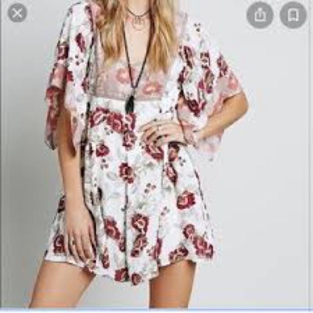 Free people women’s floral flared sleeve mini dress size 4 *flaw* boho - Picture 11 of 11